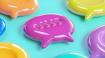 Glossy Speech Bubbles Flying in the Air with Vibrant Colors