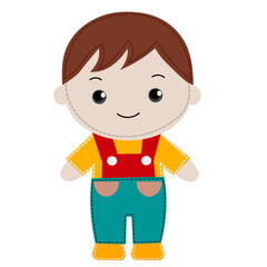 flat vector boy in yellow t-shirt no background