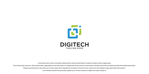 Creative digital technology logo design with modern concept premium vector