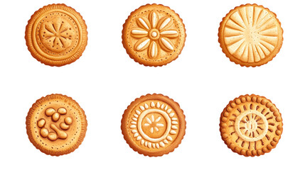 Collection of Round Cookies and Biscuits &mdash; Classic and Assorted Varieties on Transparent Background

