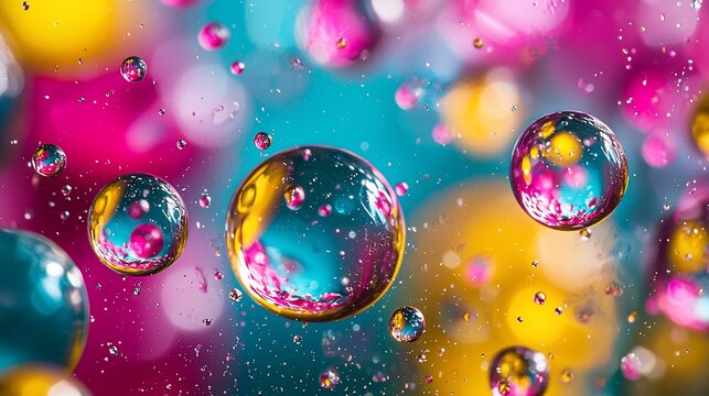 Vibrant colorful oil and water droplets abstract