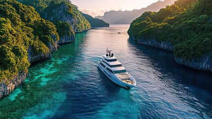 Fototapeta premium Luxurious yacht sailing through a tropical paradise