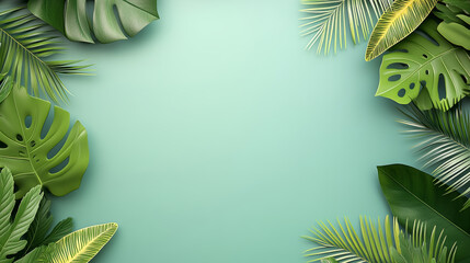 Naklejka premium This is a vibrant and stylized illustration featuring a frame or border of lush tropical foliage.