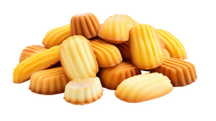 French Madeleine Butter Sponge Cakes in Shell Shape Isolated on Transparent Background


