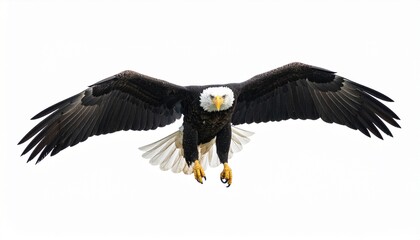 Fototapeta premium Bald eagle flying isolated on white background.