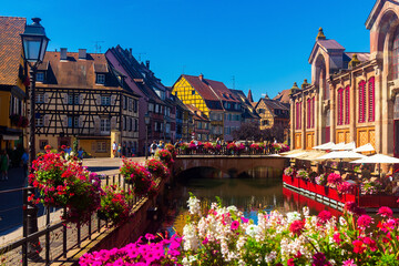 Colmar is a picturesque old town with beautiful traditional half-timbered houses. Alsace, France
