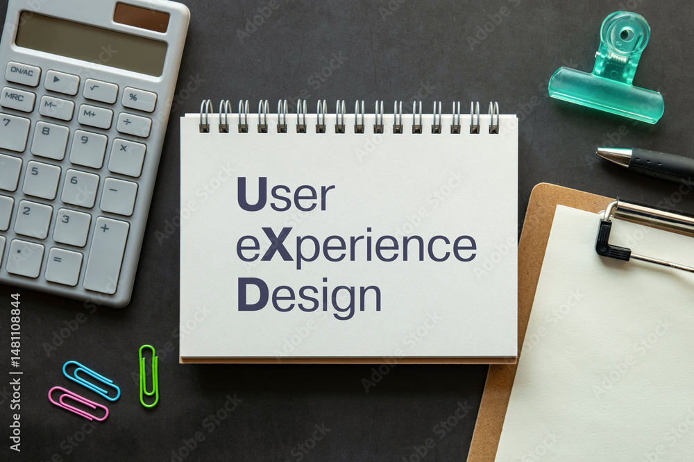 Aufkleber there is notebook with the word user experience design. it is as an eye-catching image.
