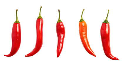 Red Chili Peppers — Whole and Single Pieces Isolated on Transparent Background

