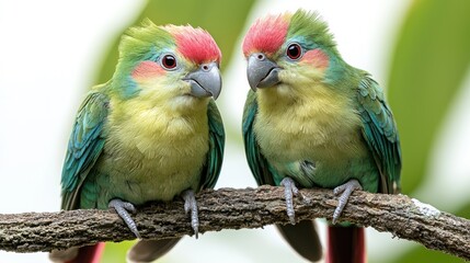 Obraz premium Two colorful parrots perched on a branch