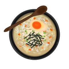 Vector Illustration logo Clipart Top View Dakjuk Korean Chicken Rice Porridge