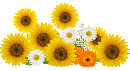 Fototapeta premium Floral Composition: Sunflowers and Daisies on White