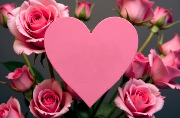 Pink heart shape surrounded by vibrant pink roses, creating a romantic atmosphere, perfect for expressing love and affection in various design projects and celebrations