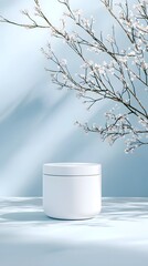 White Round Balm Tin Mockup with Blossom Branches