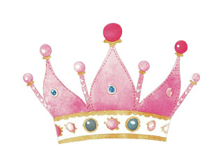Elegant pink princess crown with jewels, cut out - stock png.
