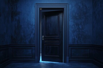 Dark, mysterious room with open door