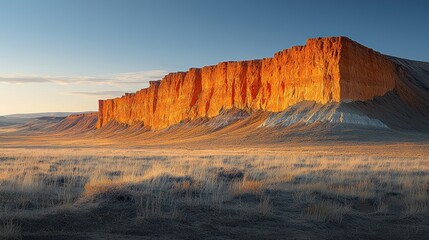Sunrise over a vibrant red cliff face in a vast dry landscape