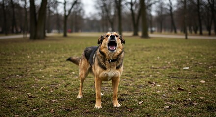 Dog barks fiercely in park