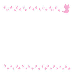 Fototapeta premium 猫と足跡のフレーム イラスト