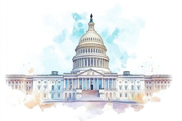 Fototapeta premium Watercolor Capitol Building (6)
