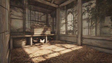 Create a Chicken Coop with Wire Mesh Walls Straw Flooring Ample Ventilation and Easy Cleaning