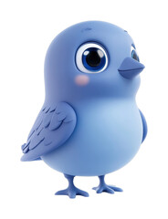 Obraz premium Adorable cartoon blue bird character with big eyes, cut out - stock png.