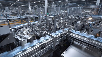 Fototapeta premium Complex machine under testing on factory floor demonstrates advanced manufacturing processes for industrial innovation showcases