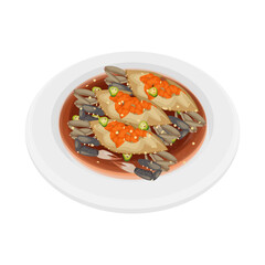 Vector Illustration logo Clipart Ganjang Gejang Raw Marinated Crabs on a White Plate