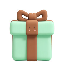 Cute cartoon gift box with ribbon and bow, cut out - stock png.