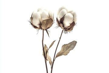 Two dried cotton bolls on stems