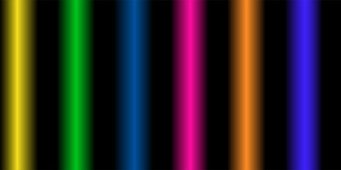 Abstract Color Line Shapes Pattern on Black Background. 3D Wave Shapes with Gradient. Vector Squiggle Graphic Element. Fun Rainbow Colored Wavy Ribbons