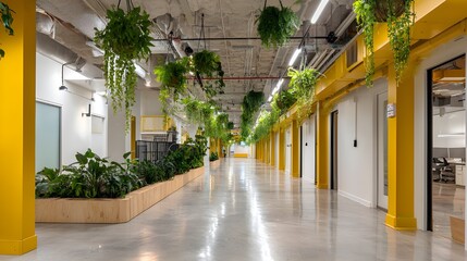 Transform Work Culture in an Eco-Friendly Coworking Corridor Featuring Sustainable Materials, Natural Light, Collaborative Vibes