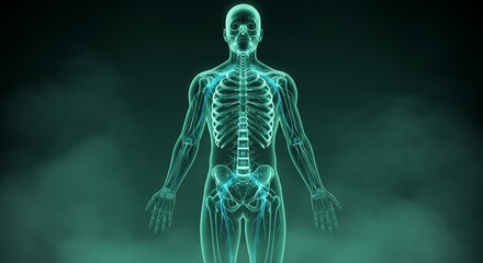 Glowing human skeleton with nerves illustration
