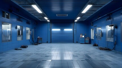 Fototapeta premium Modern auto electronics garage equipped with electric diagnostics bays for efficient vehicle maintenance optimized workflows