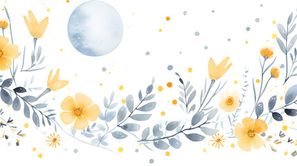 Watercolor Cute Cartoon Moon Flowers Hand Painted Illustration