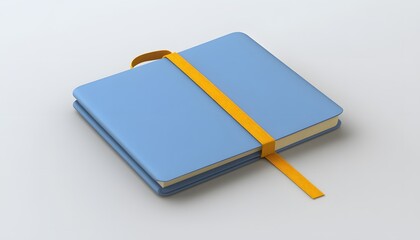 Light-blue book with a bright-yellow bookmark lies flat.