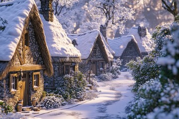 Snow-dusted Village Lane
