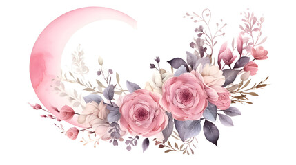 Moon Bouquet of Roses: Elegant Watercolor Illustration for Romantic Designs