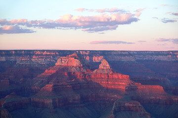 Sunset at the Grand Canyon in Arizona - Panoramic views of the south rim landscape.