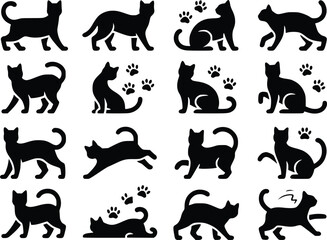 Cat Lover Icon Adorable Feline Silhouette Simple Clean Vector Set for Designers