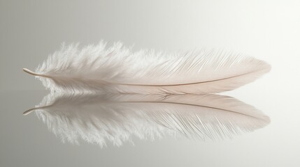Obraz premium Delicate white feather reflected on a smooth surface
