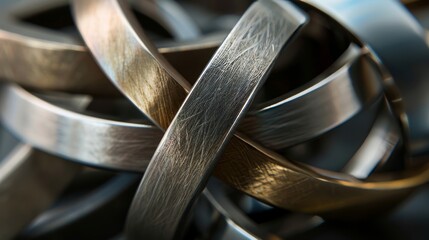macro photography of interlocked wedding bands diverse metals .