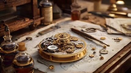 Intricate clockwork under assembly on watchmaker bench demonstrates mechanical craftsmanship requiring steady hands and expertise