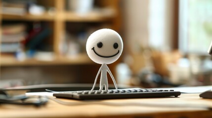 Stick Figure Writing a Research Paper: A stick figure working on a computer, drafting a scientific paper to record observations, results, and conclusions for academic publication.
