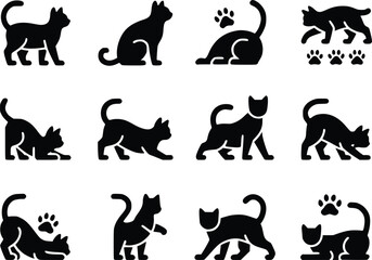 Cat Lover Icon Adorable Feline Silhouette Simple Clean Vector Set for Designers