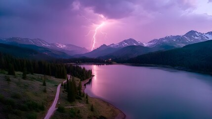 Witness a Pink Lightning Bolt Flashing Over a Pristine Aquatic Landscape in High-Speed Nature Photography