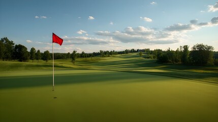 Obraz premium Master Precision Golf Play on Manicured Greens Featuring Challenging Flag Placements and Professional Championship-Level Contours