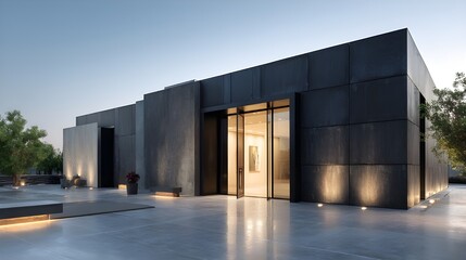 Tour A Modern Matte Black Art Gallery Foyer Featuring Contemporary Exhibits And Dramatic Lighting Ambiance