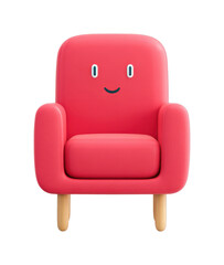 Fototapeta premium Smiling red armchair with eyes on wooden legs, cut out - stock png.