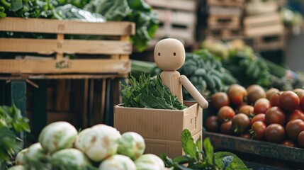 Stick Figure Preparing for Market: A stick figure loading harvested produce into crates, readying them for transport to local markets to sell fresh, seasonal goods.
