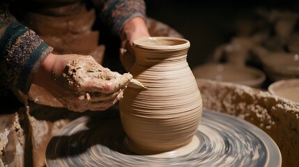 Demonstrate Ceramic Vessel Glazing Techniques on Potter’s Wheel with Precision Brushes and Layered Color Effects